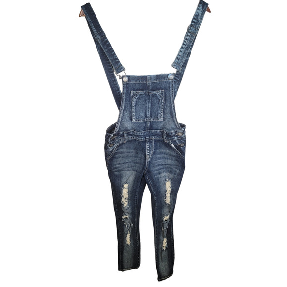 Cover‎ Girl Size 3/4 Denim Overalls Blue Jeans Distressed Pockets - Picture 1 of 5